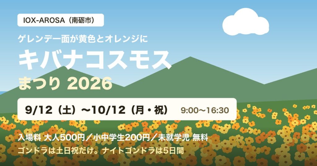 ゲレンデ一面に咲くキバナコスモスまつりの案内図