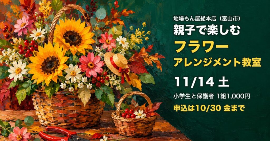 地場もん屋総本店 親子で楽しむフラワーアレンジメント教室 アイキャッチ
