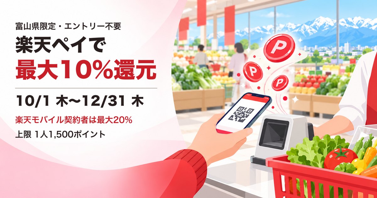 楽天ペイ 富山県限定 最大10%還元 アイキャッチ