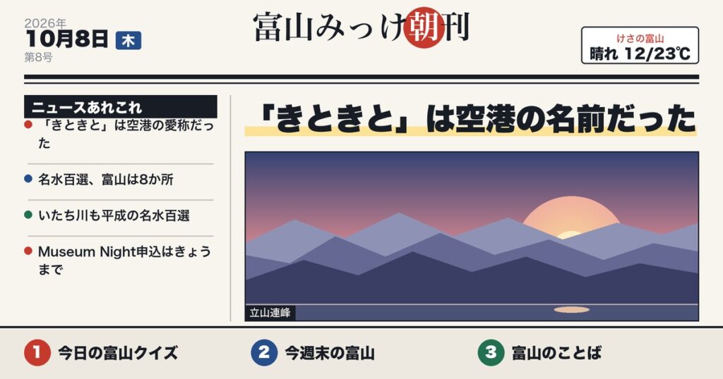 富山みっけ朝刊 10月8日(木)「きときと」は空港の名前だった