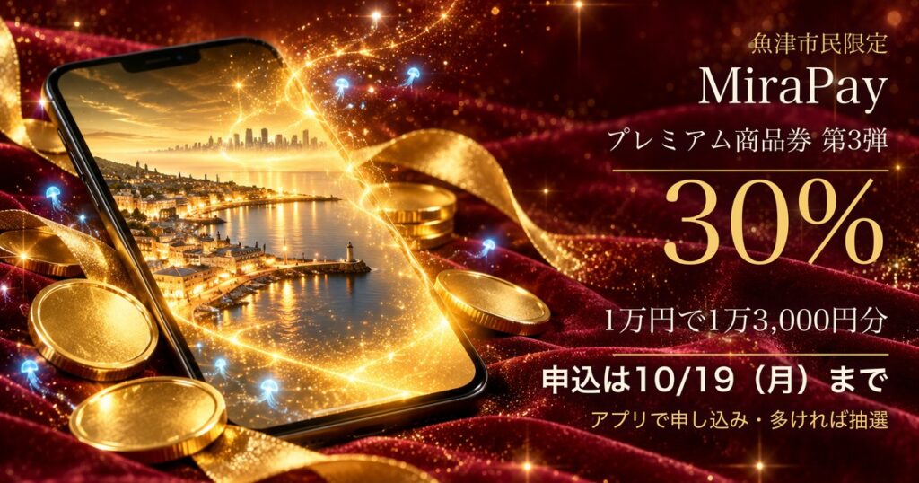 魚津市 MiraPay プレミアム付き商品券 第3弾 アイキャッチ(イラストはイメージ)