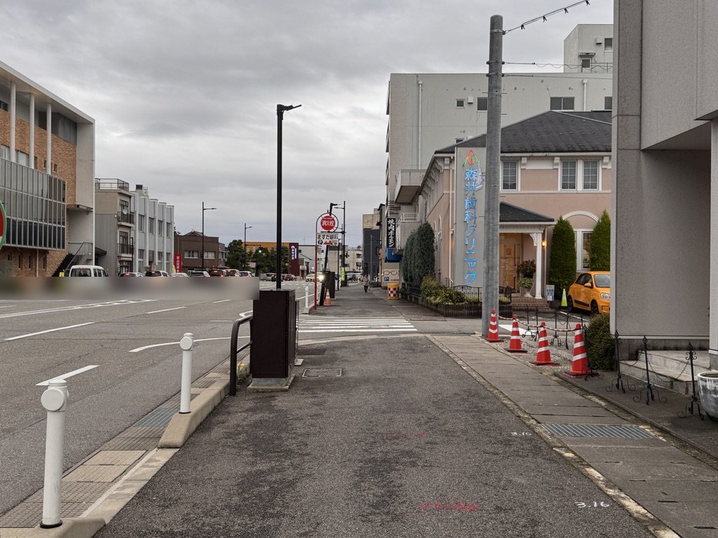 ふじさん富山店から森井歯科クリニックの方向を見た歩道
