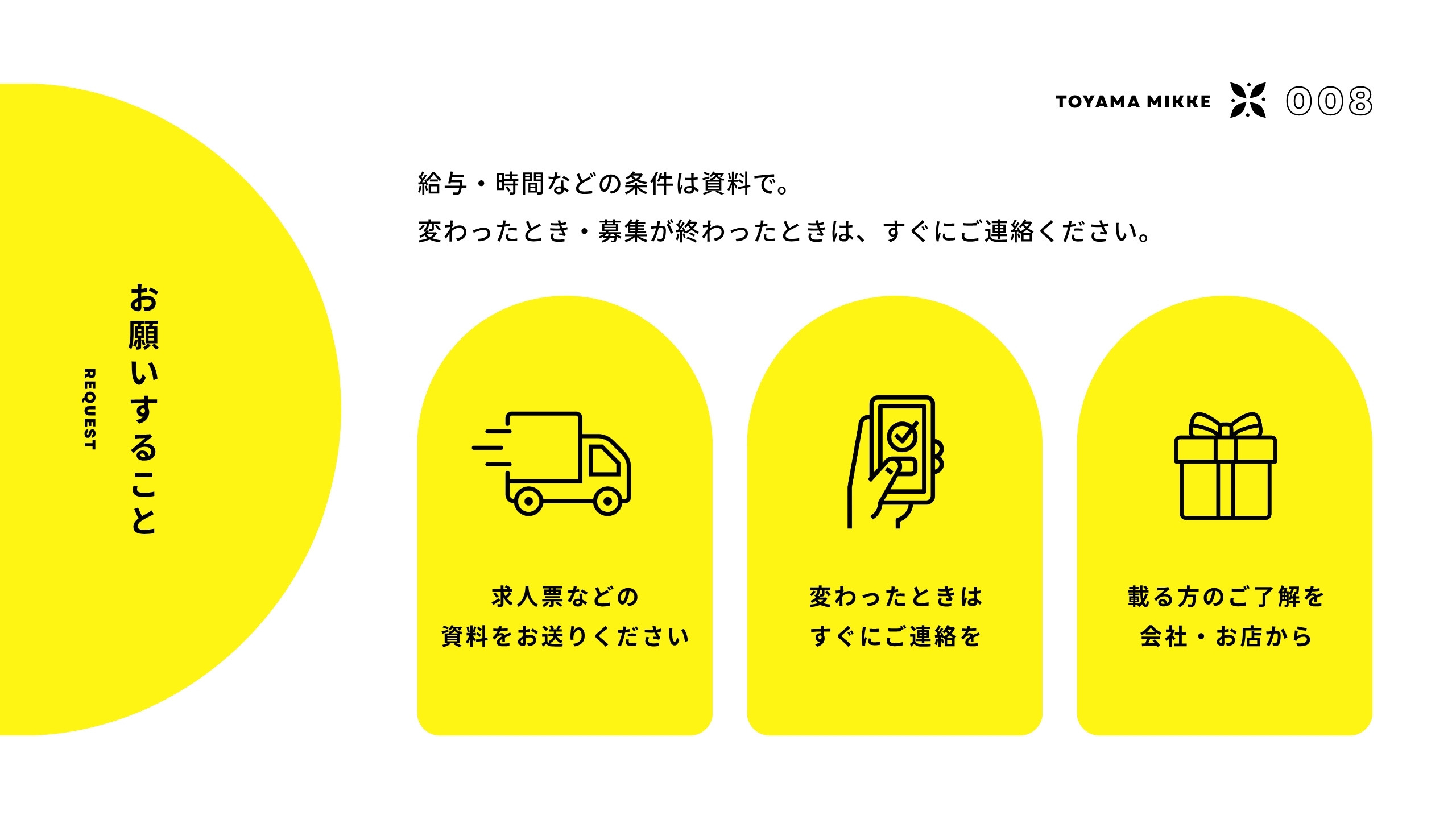 お願いすること 資料のご送付・変更時のご連絡・載る方のご了解